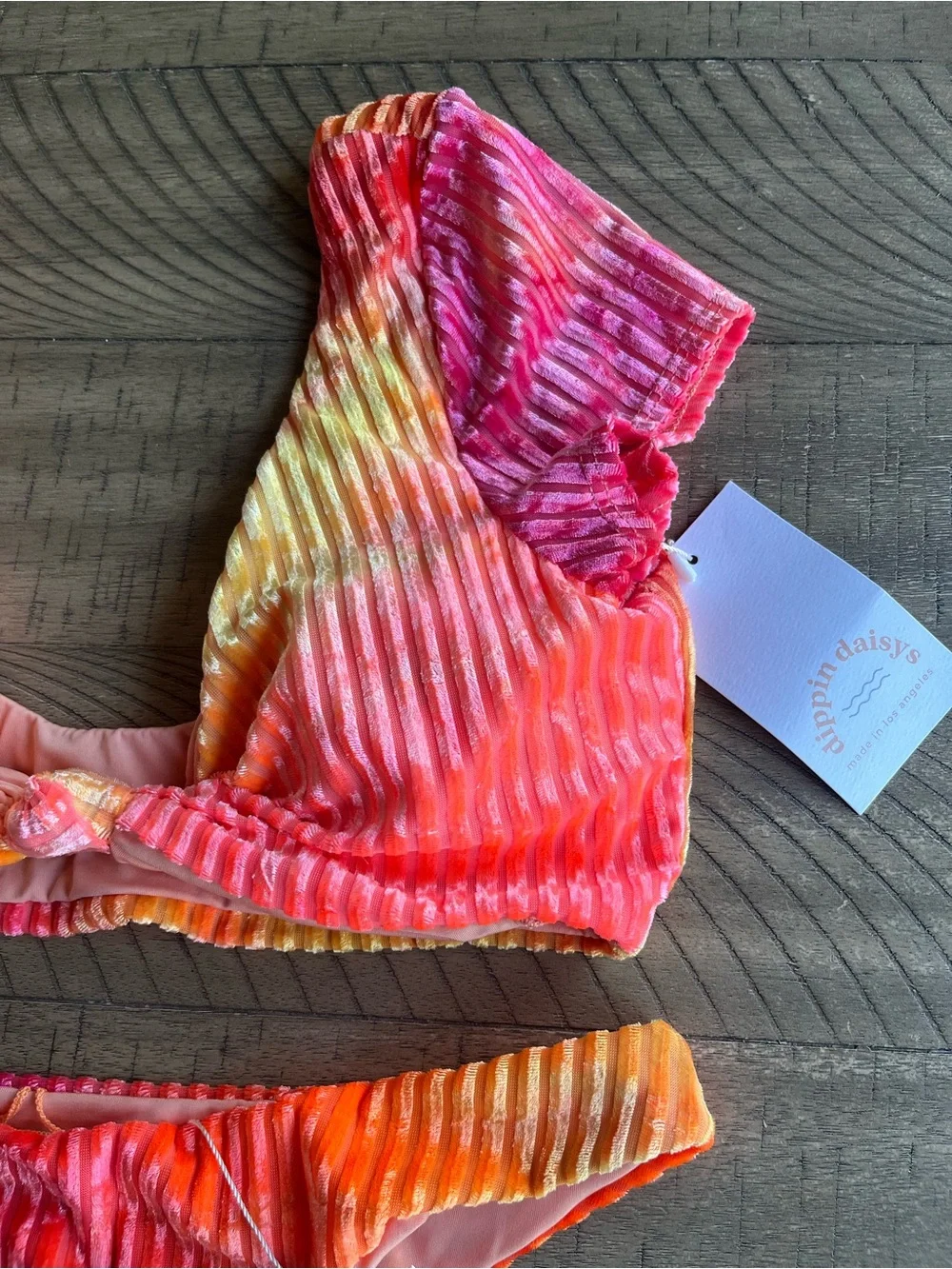 NWT Dippin' Daisy's Textured Velvet Tie-Dye Bikini Size Small Pink Orange Ombre